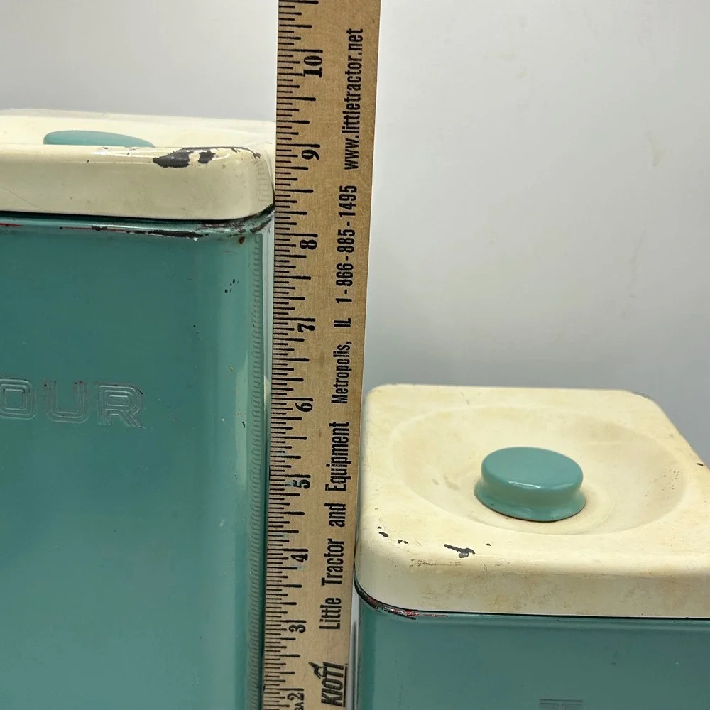 Vintage BeautyWare Metal Canister Set Turquoise Flour Tea Mid Century Modern
